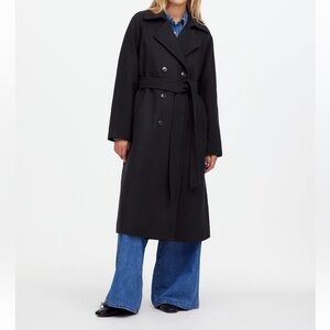 Madewell Double-Breasted Wool Blend Trench Coat in true black size MNWT NS389‎
